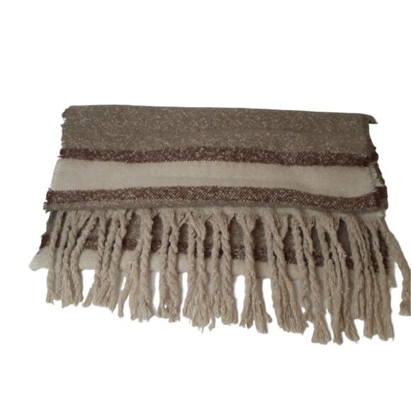 Mersea Comfy Blanket Scarf Winter Beige Ombre Stripe Tasseled (tag missing) - Picture 6 of 8